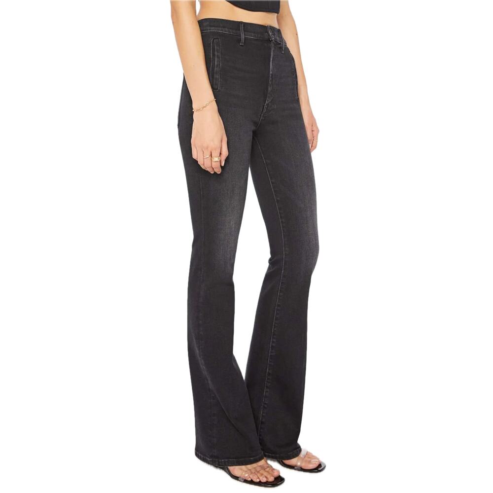 Mother Drama High Rise Flare Spiked Hair Art Flair Black Jeans Size 23 NEW Tags